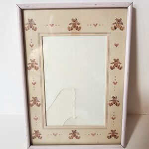 Vintage 60s Intercraft Canada Pink Teddy Bear Heart Picture Frame 5x7 Nursery
